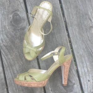 genuine leather cork vintage pumps stiletto olive